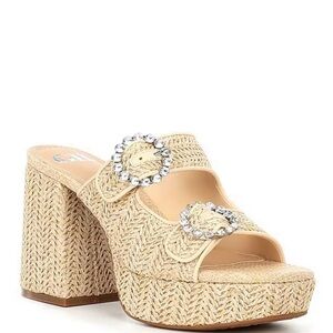 Gianni Bini Beige Woven Platform Heels
